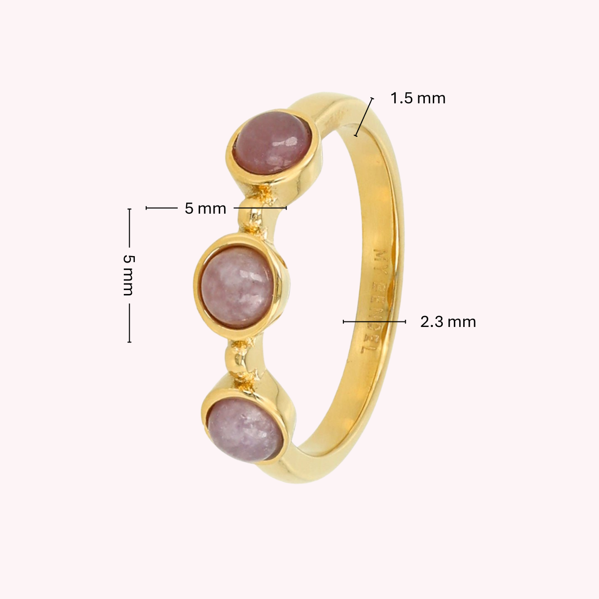 Gold ring - Three Lilac Quartz gemstones - Timeless eyecatcher