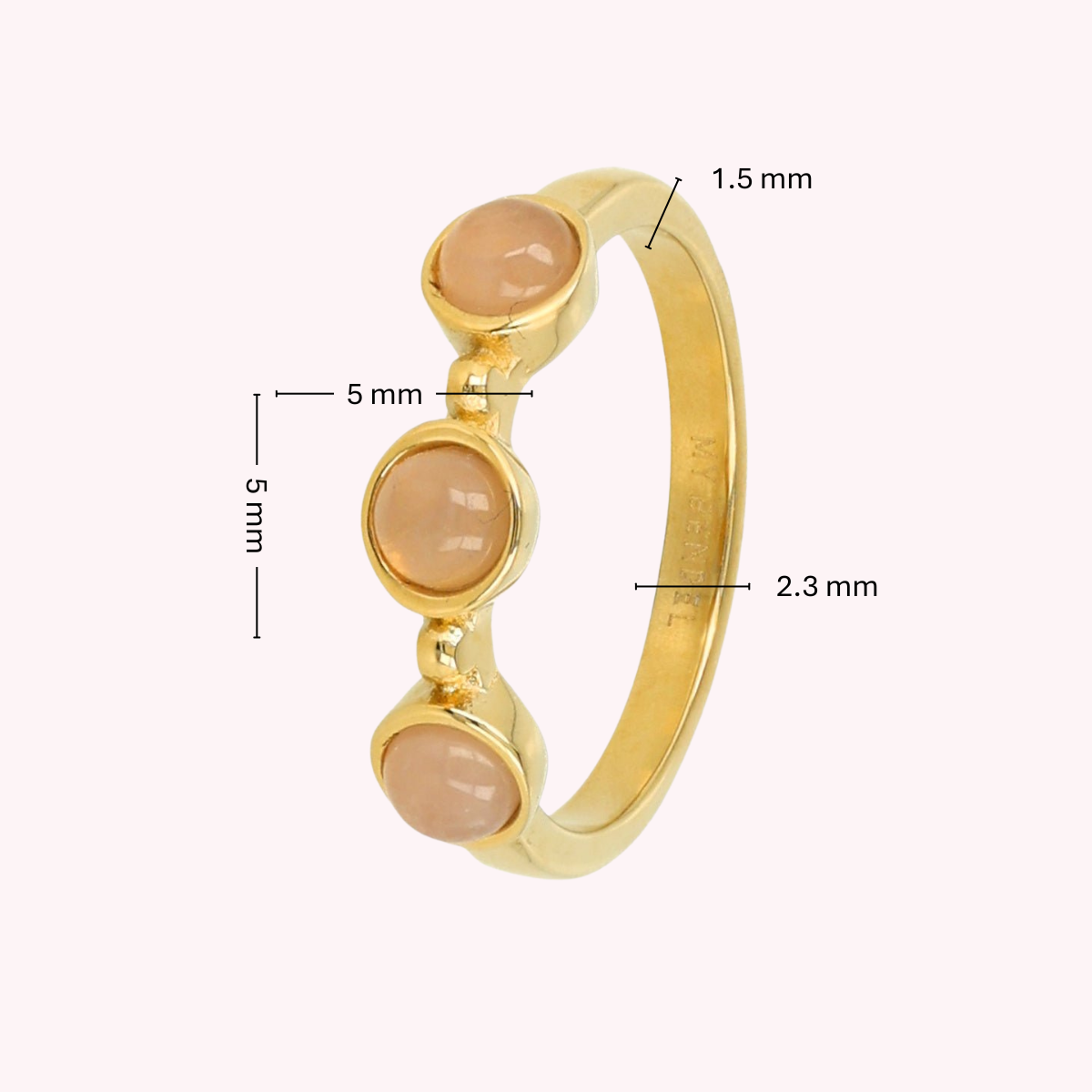 Goldener Ring - Drei Rosenquarz-Edelsteine - Zeitloser Charme