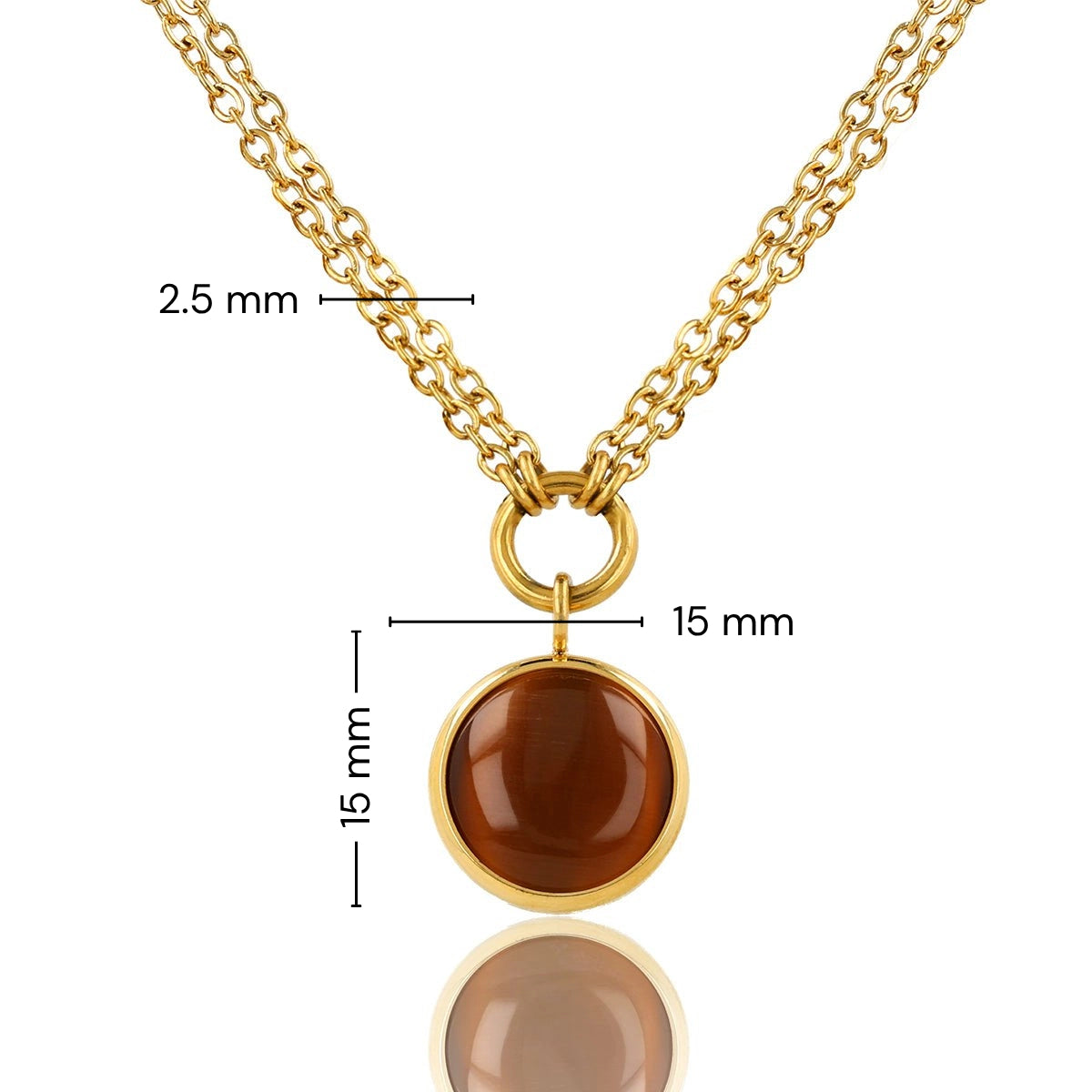 Doppelte Kette mit rundem Edelstein • Tigerauge