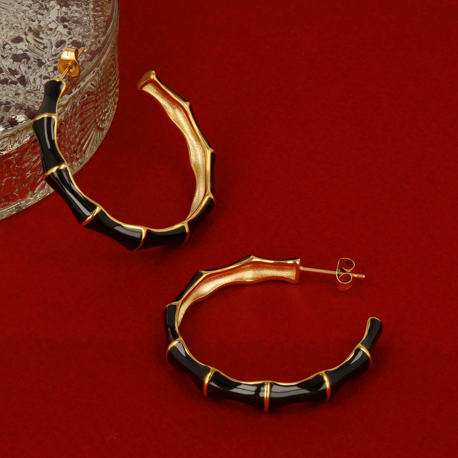 Golden Hoops with Black Bamboo Appearance