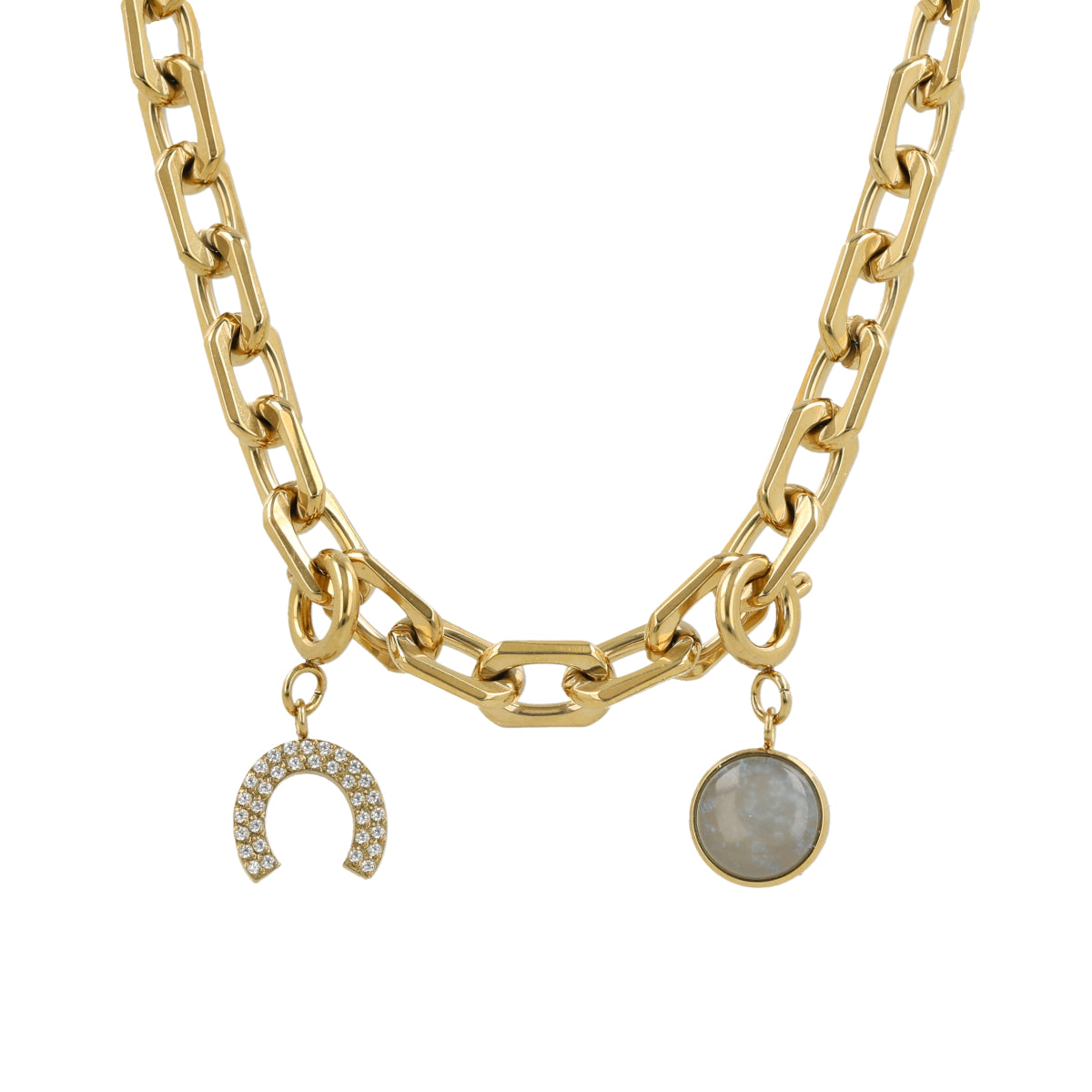 Set grove ketting met hoefijzer en edelsteen