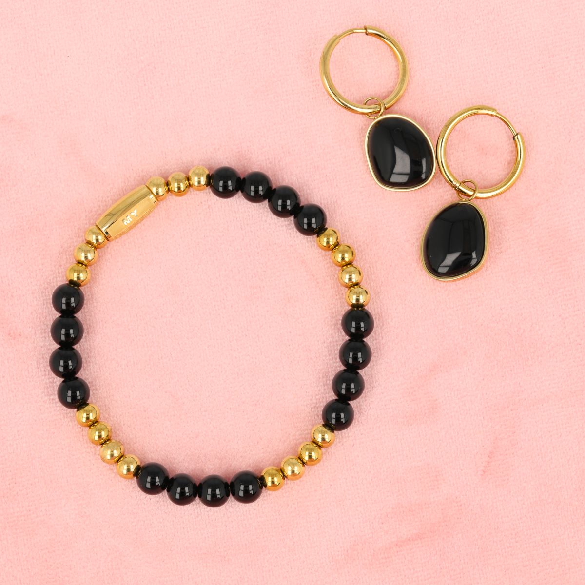 Onyx-Schmuckset - goldfarben