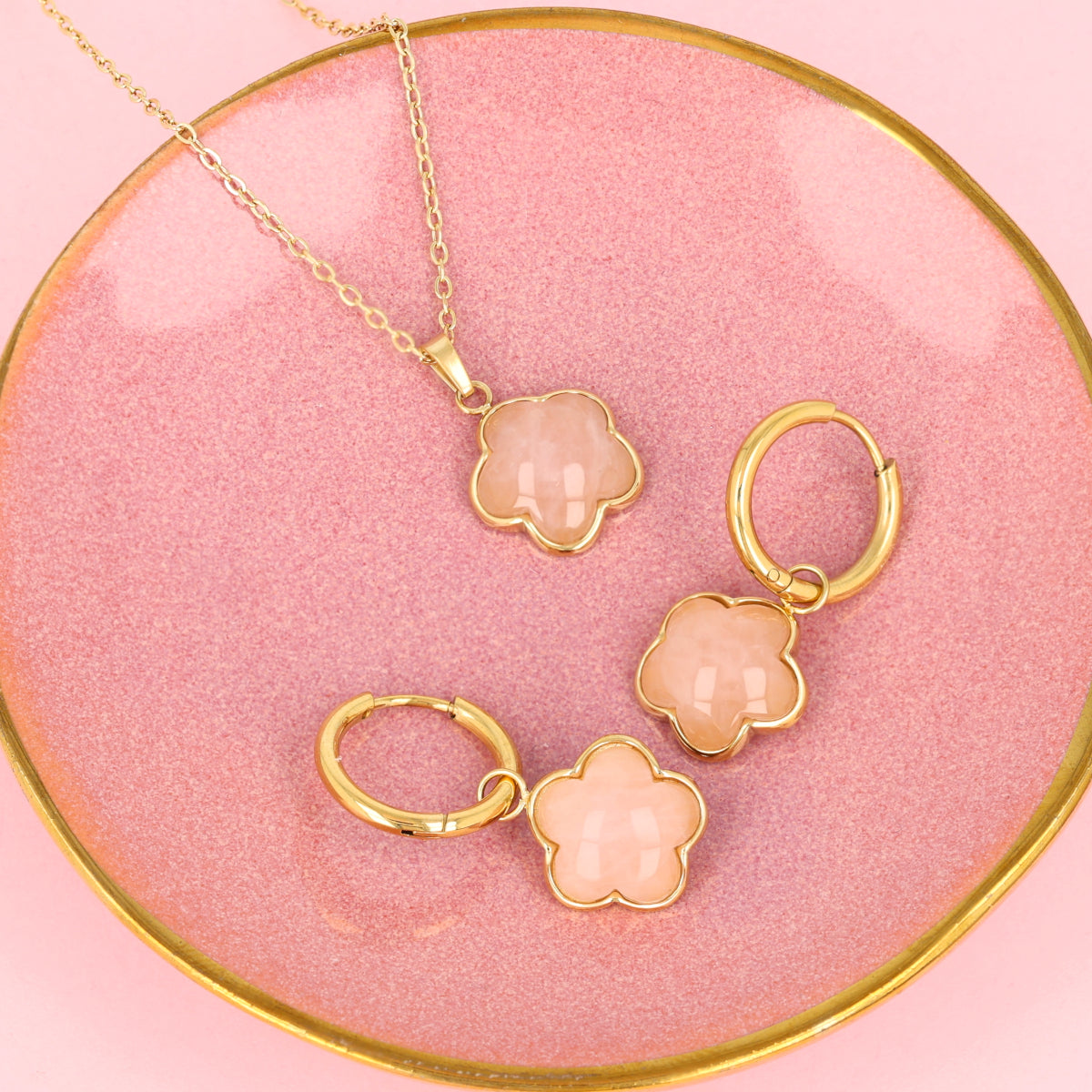 Set Rose Quartz Bloemen sieraden