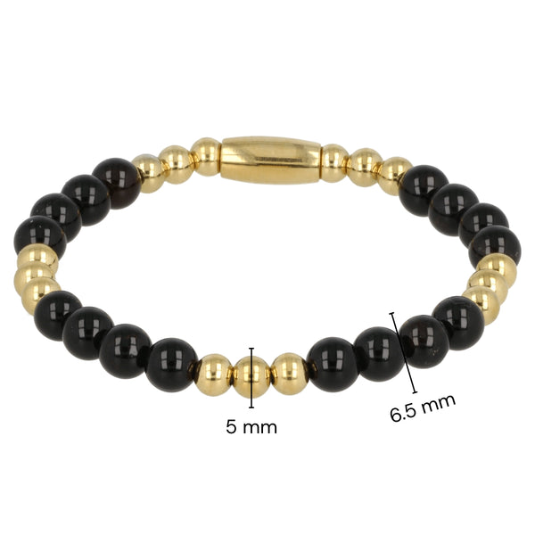 Gouden Damesarmband Onyx Edelsteen Elastisch