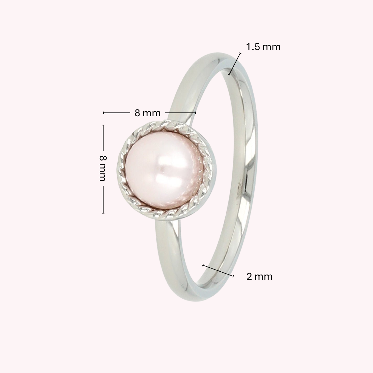Silberner Ring - rosa Perle - gedrehter Rand - Vintage