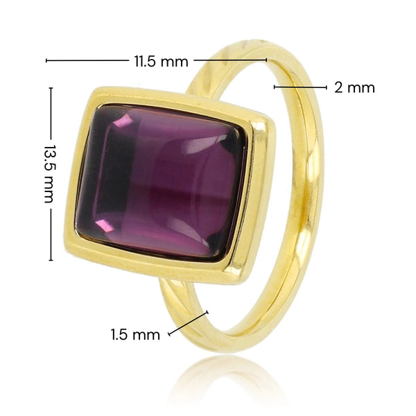 Golden women's ring - purple glass stone 11 mm