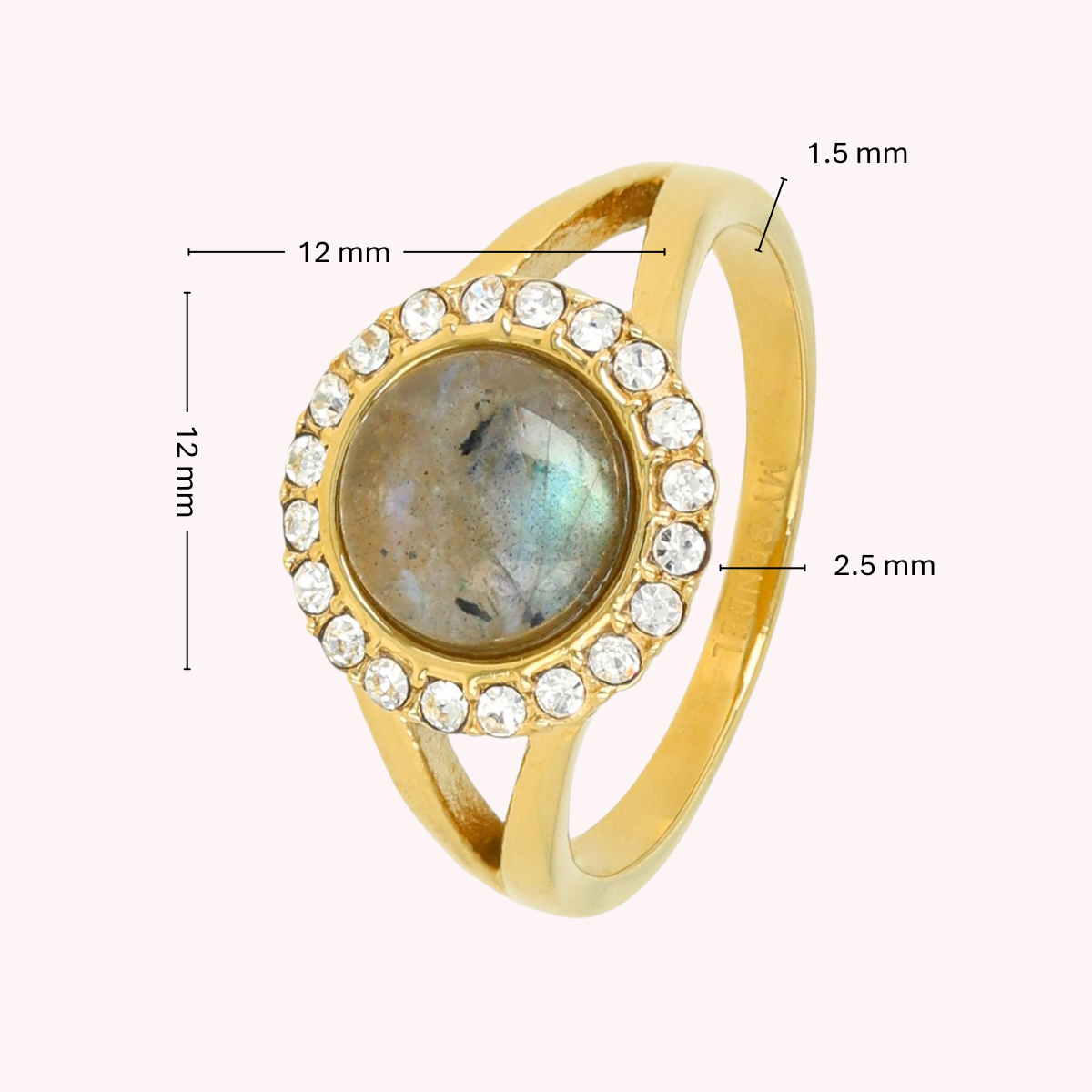 Elegant Ring with Gemstone & Zirconia • Labradorite