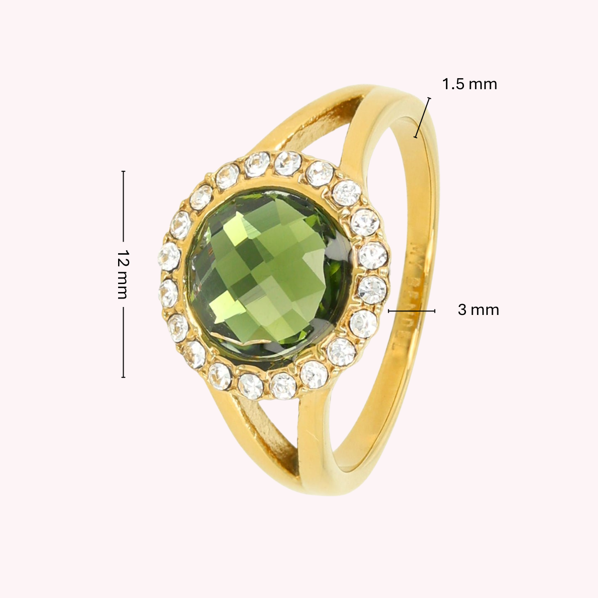 Eleganter Ring mit Glasstein & Zirkonia • Grün