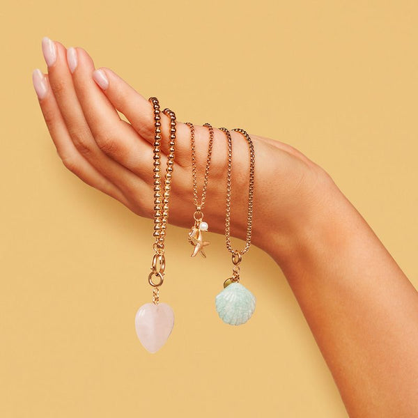 Gouden Box ketting met Amazonite Schelp - Zomerse Ketting