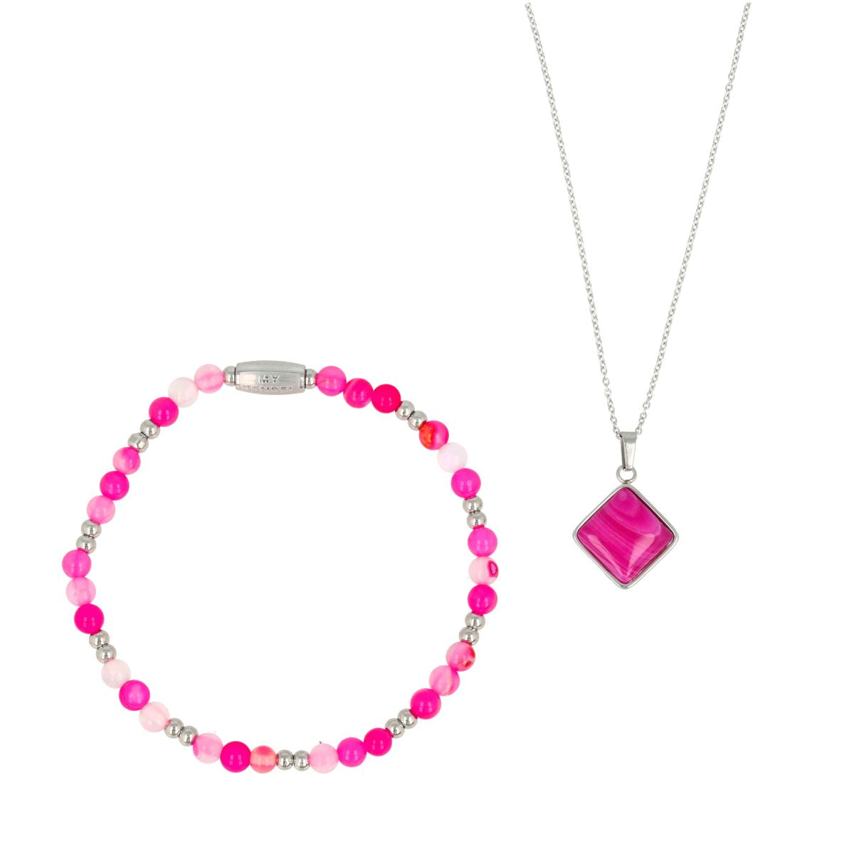 Jewelry Set Rose Stripe Agate Silver