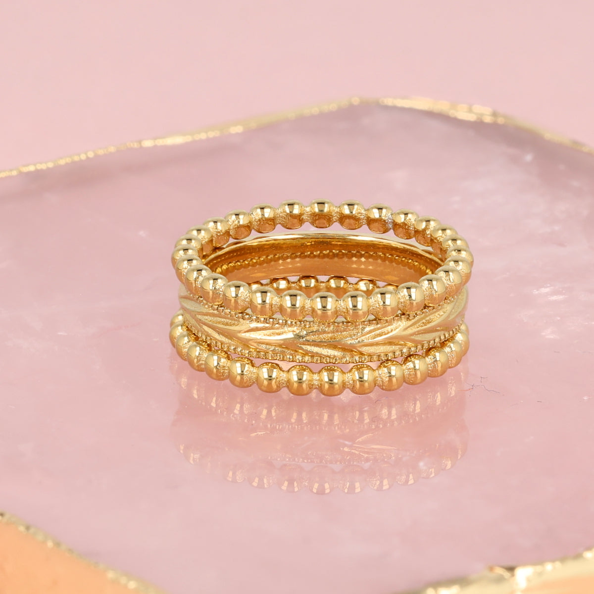 Ringenset goudkleurig - 3 aanschuifringen - Uniek design