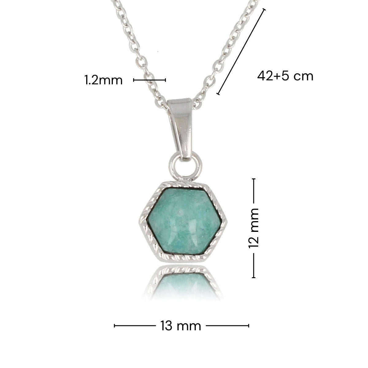 Silver Necklace with Amazonite Hexagon Gemstone Pendant