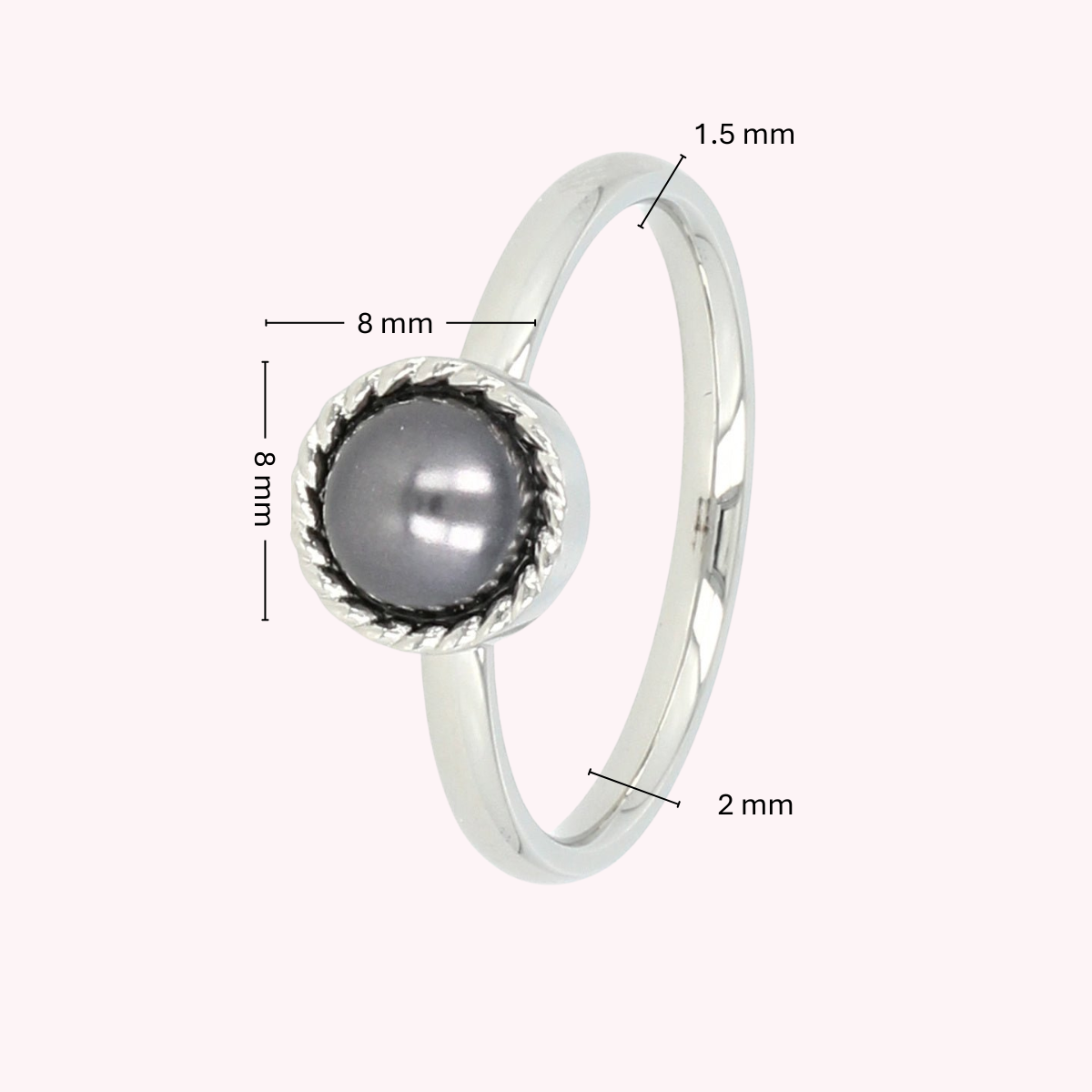 Zilveren ring - zwarte parel - vintage rand