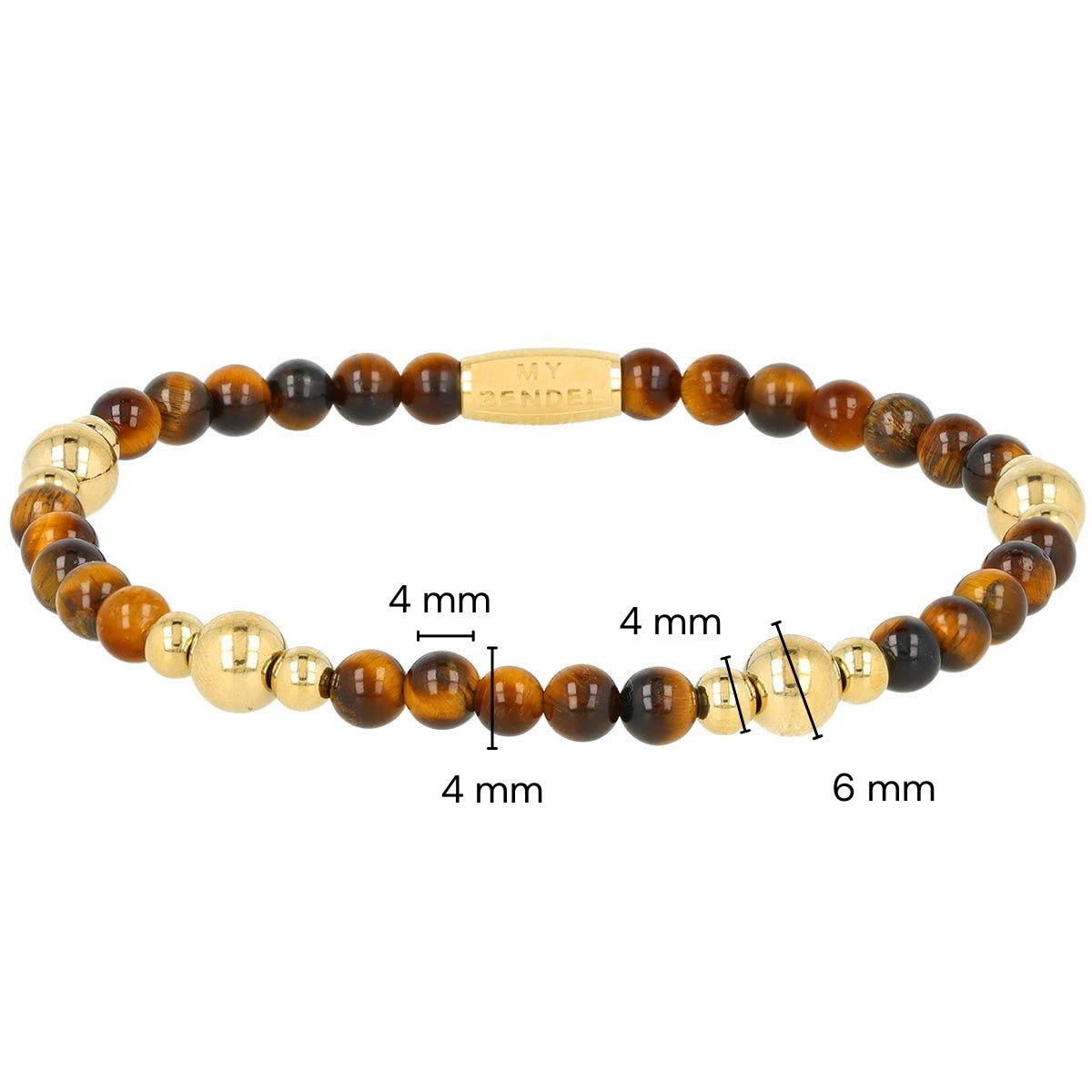 Gemstone Bracelet with Gold Beads • Tiger Eye • 4 mm
