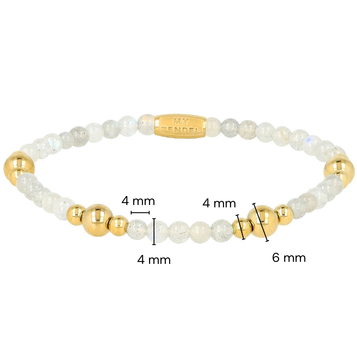 Edelsteinarmband mit goldenen Perlen • Labradorit • 4 mm