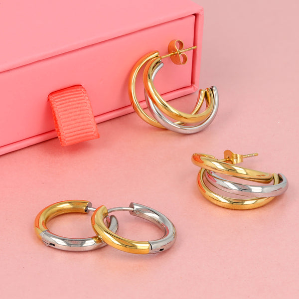 Kleine oorringen bicolor – zilver & goud