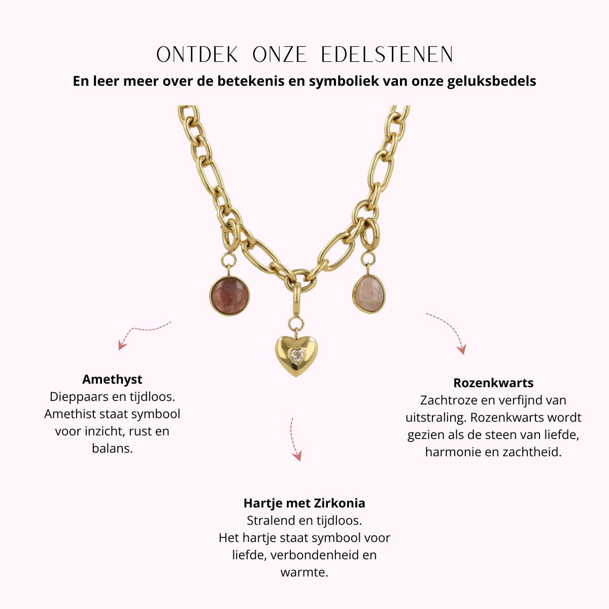 Set delicate necklace with charms - lucky heart and gemstones