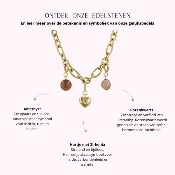 Set delicate necklace with charms - lucky heart and gemstones