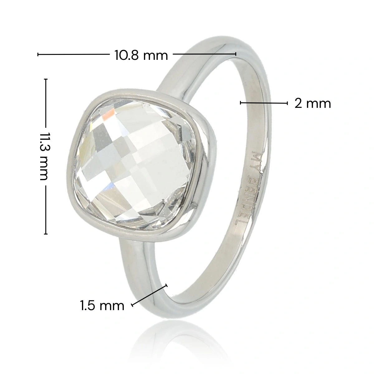 Silver ring - White faceted crystal glass stone