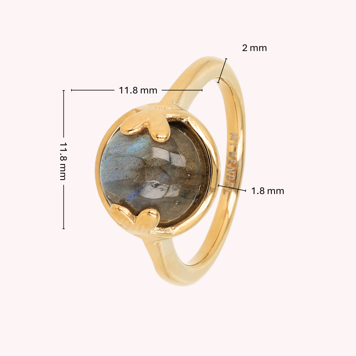 Ring mit Herzdetail und rundem Edelstein • Labradorit