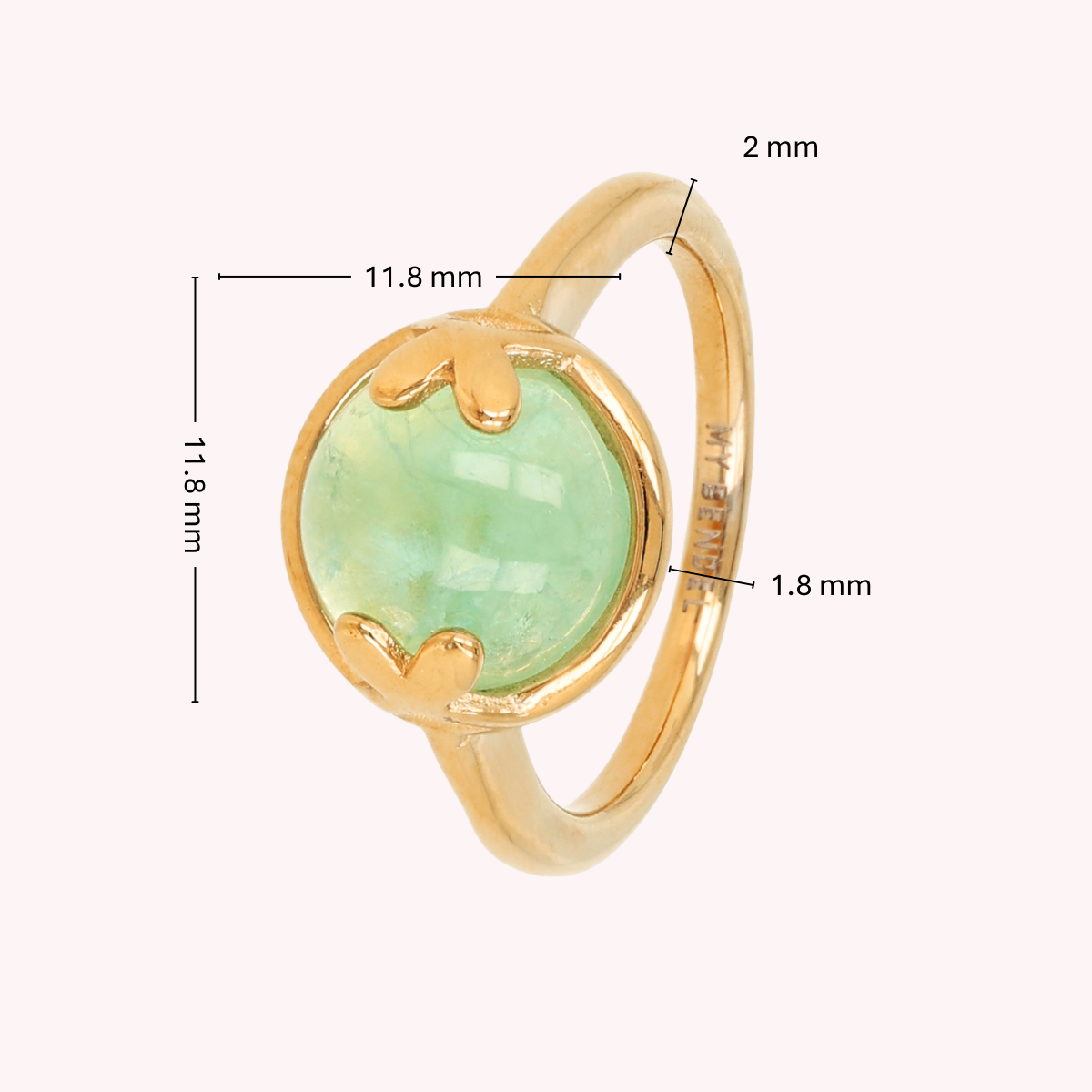 Ring with Heart Detail and Round Gemstone • Green Fluorite