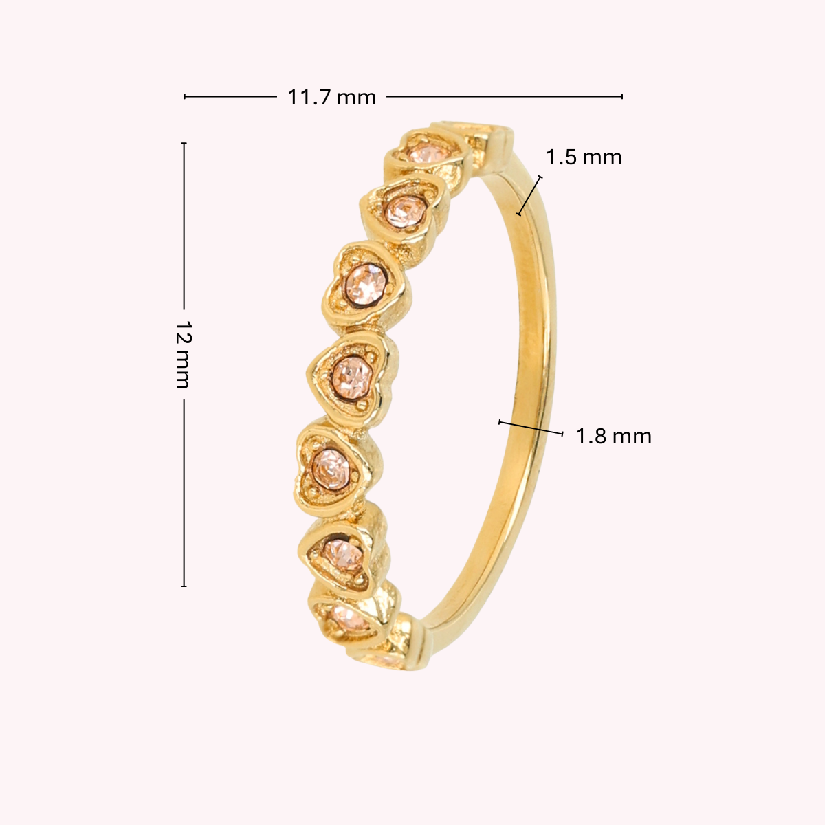 Hartjes Ring met Zirkonia Stenen • Champagne