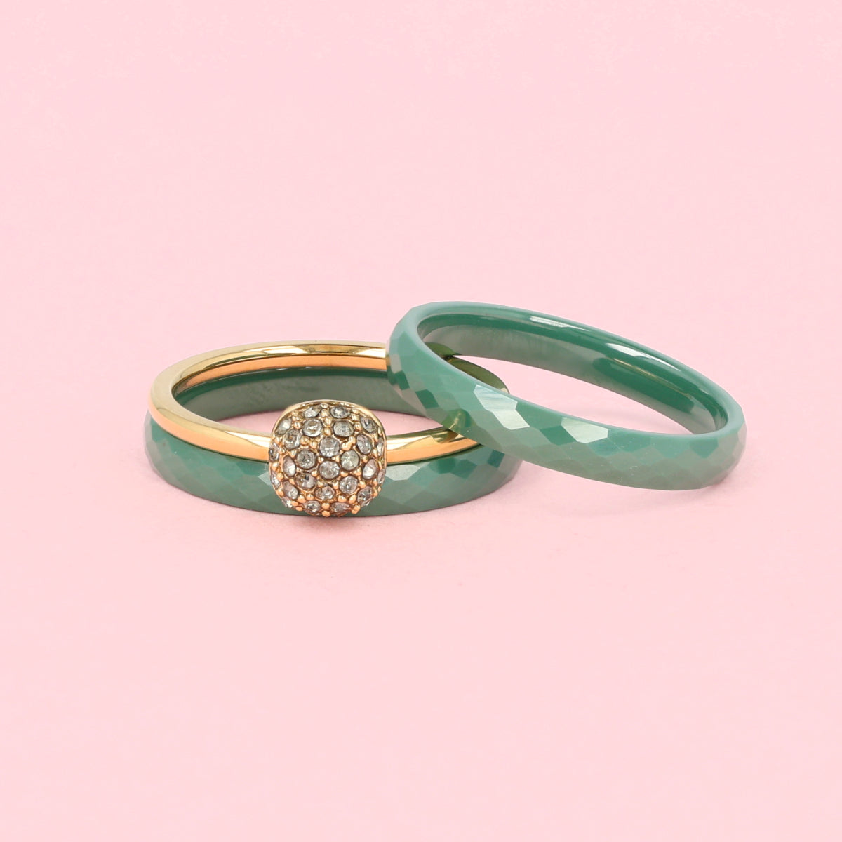 Groene keramiek ringenset - met zirkonia