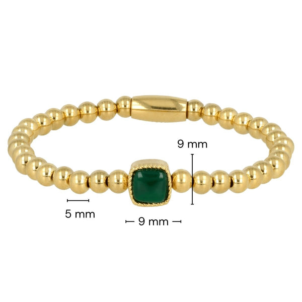 Gouden Elastische Armband met Green Agate Edelsteen
