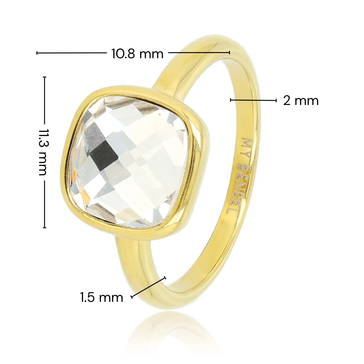 Gouden ring - Witte facet kristal glassteen