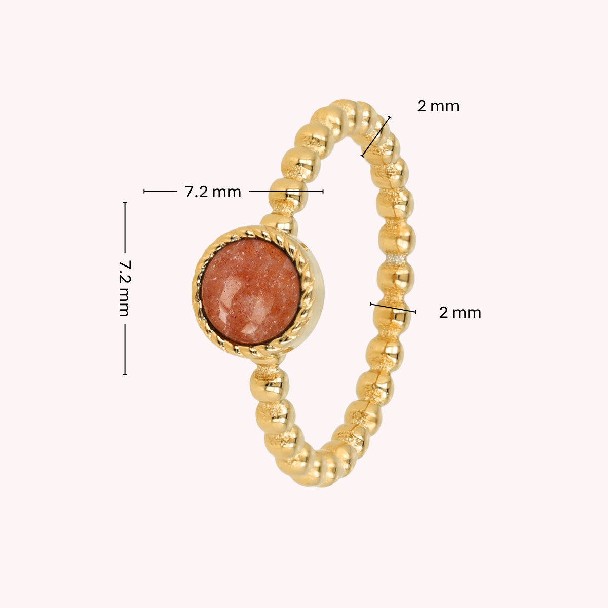 Beaded Ring with Round Gemstone • Berry Quartz