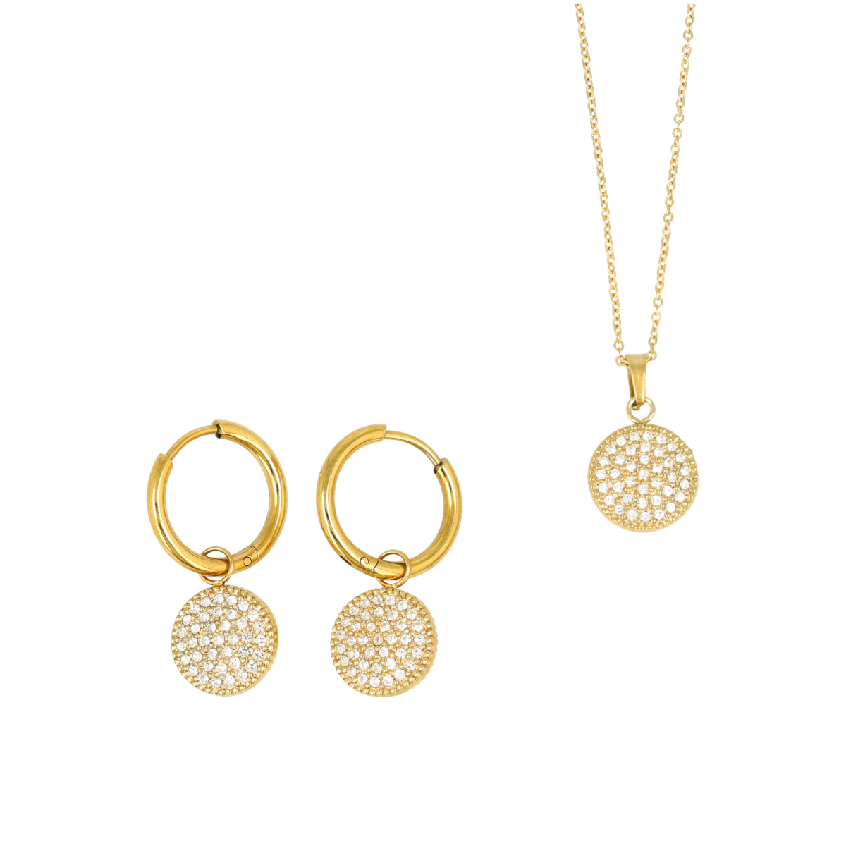 Schmuckset mit runden Zirkonia-Charms • Ohrringe und Kette