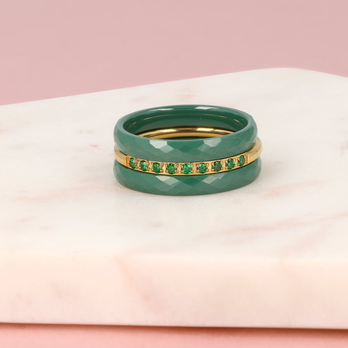 Ringen set groen keramiek