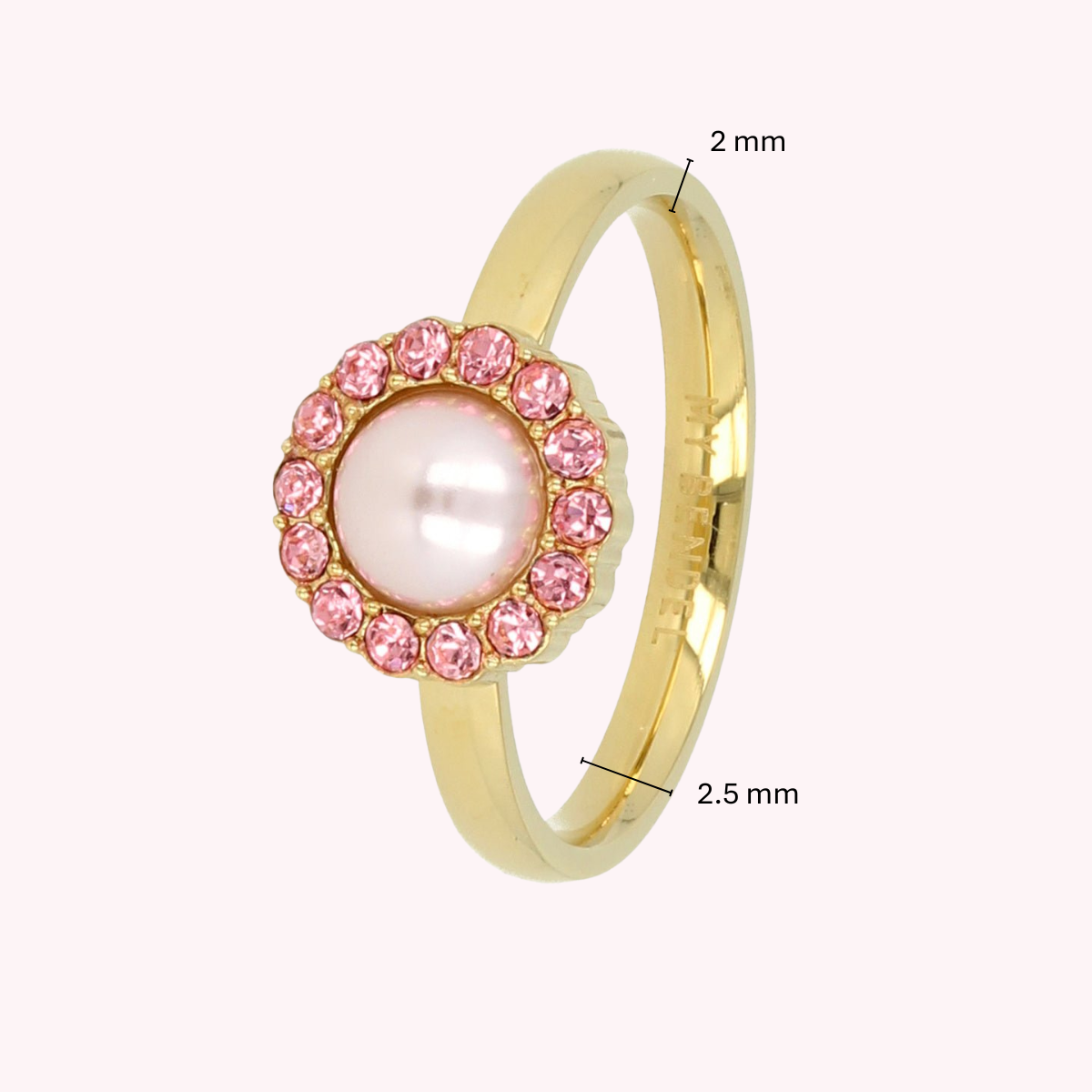 Goldener Ring - rosa Perle - Zirkonia-Steine