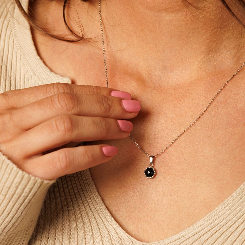 Zilveren Ketting met Zeshoekige Onyx Edelsteen Hanger