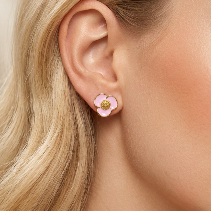 Lila Epoxid Blütenohrstecker: Gold - Nickelfrei