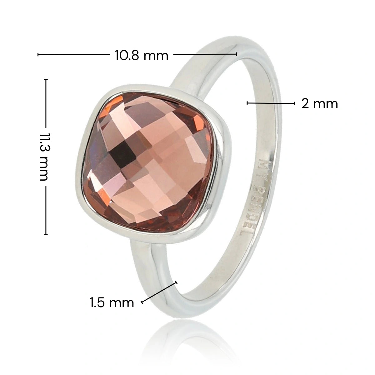 Silver ring - pink faceted crystal glass stone