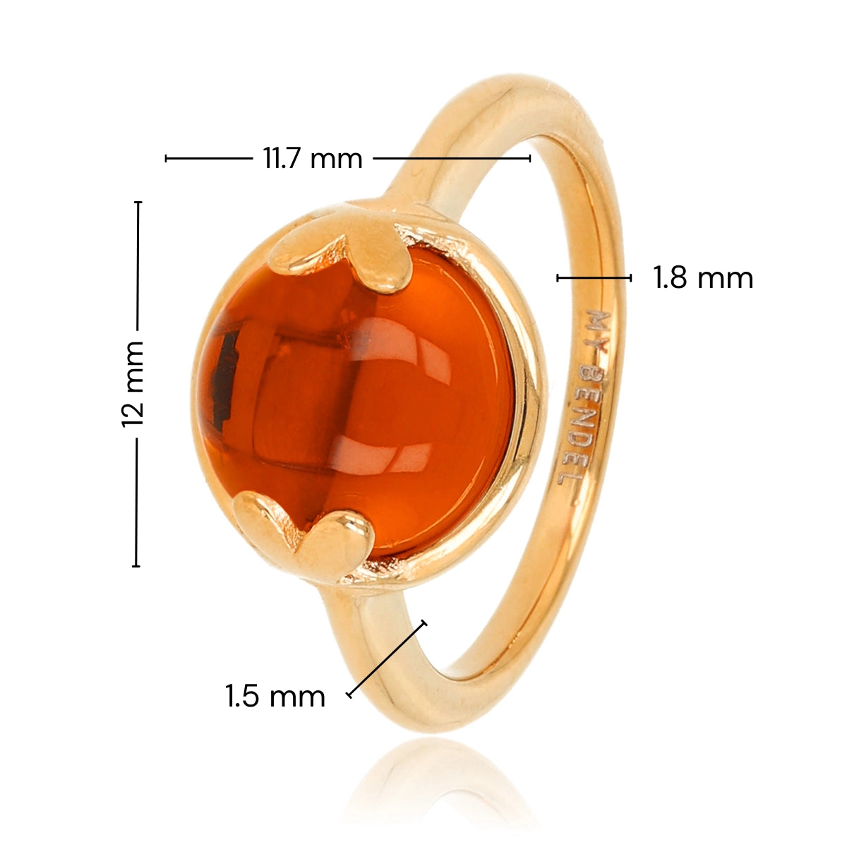Ring mit Herzdetail und rundem Glasstein • Amber