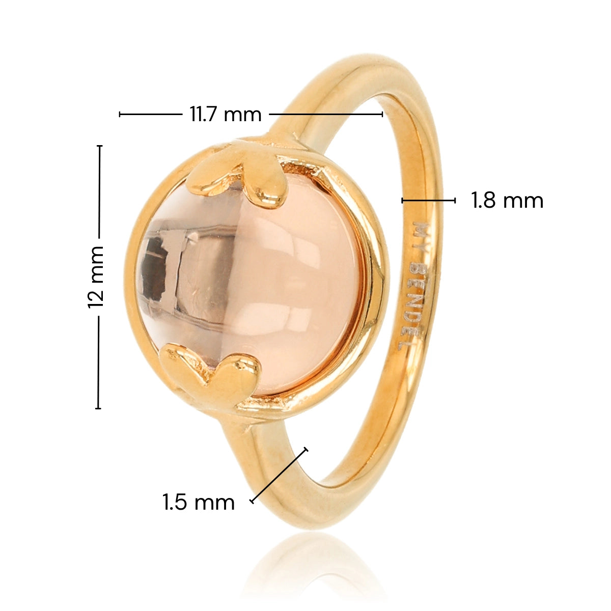 Ring with Heart Detail and Round Glass Stone • Champagne