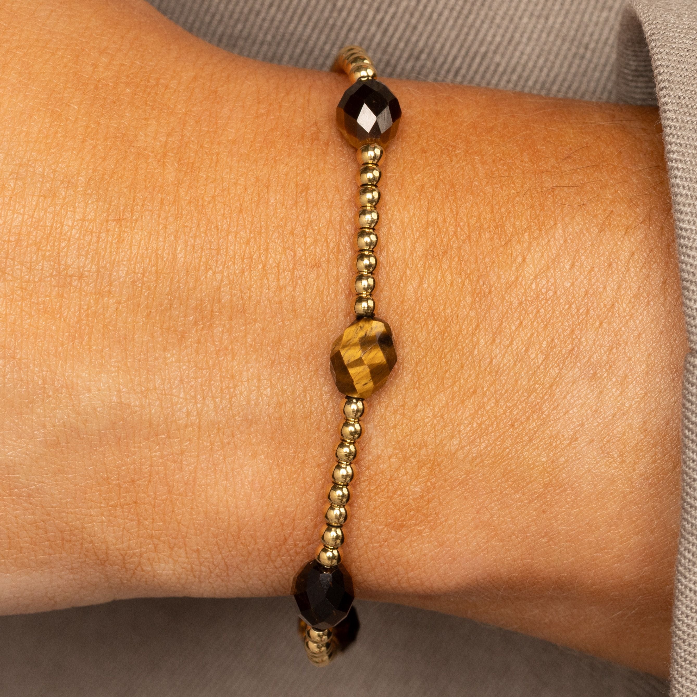 Edelstenen Armband met Facetgeslepen Ovale Kralen • Tiger Eye