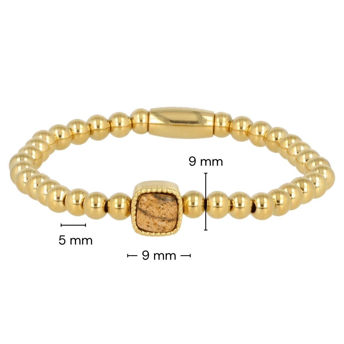 Gouden Elastische Armband met Picture Jasper Edelsteen