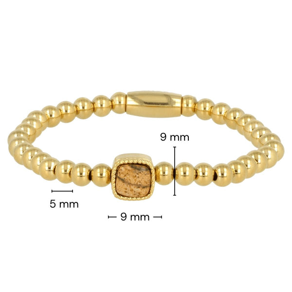 Gouden Elastische Armband met Picture Jasper Edelsteen