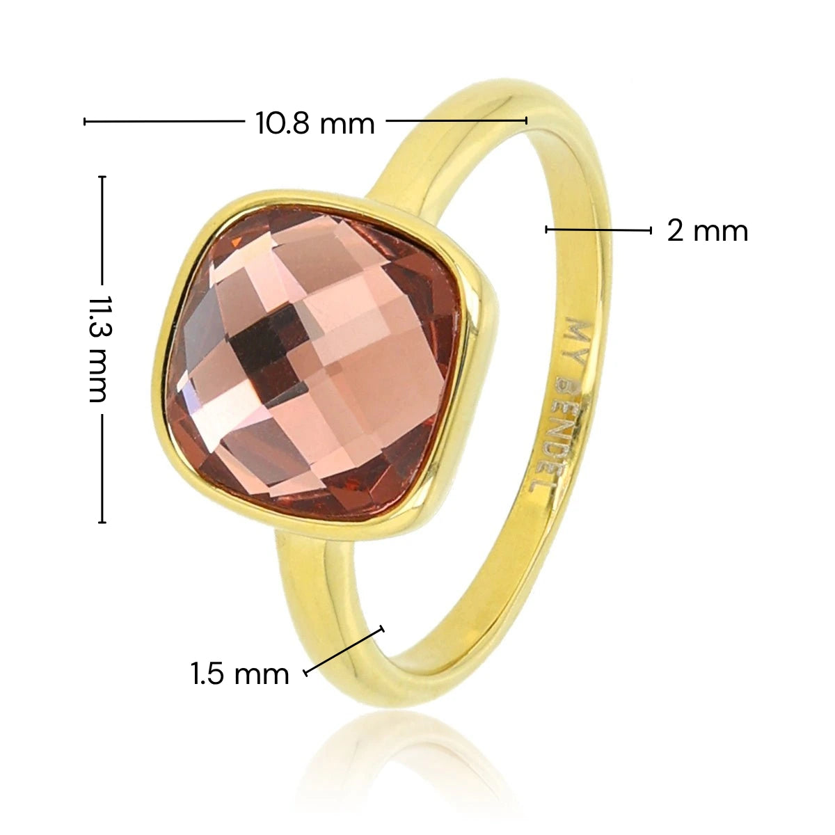 Gouden ring - roze facet kristal glassteen