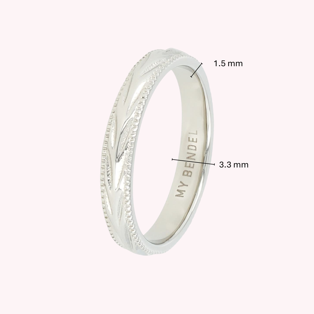 Silberner Ring mit Blattmuster - 3,5 mm - verfärbt sich nicht