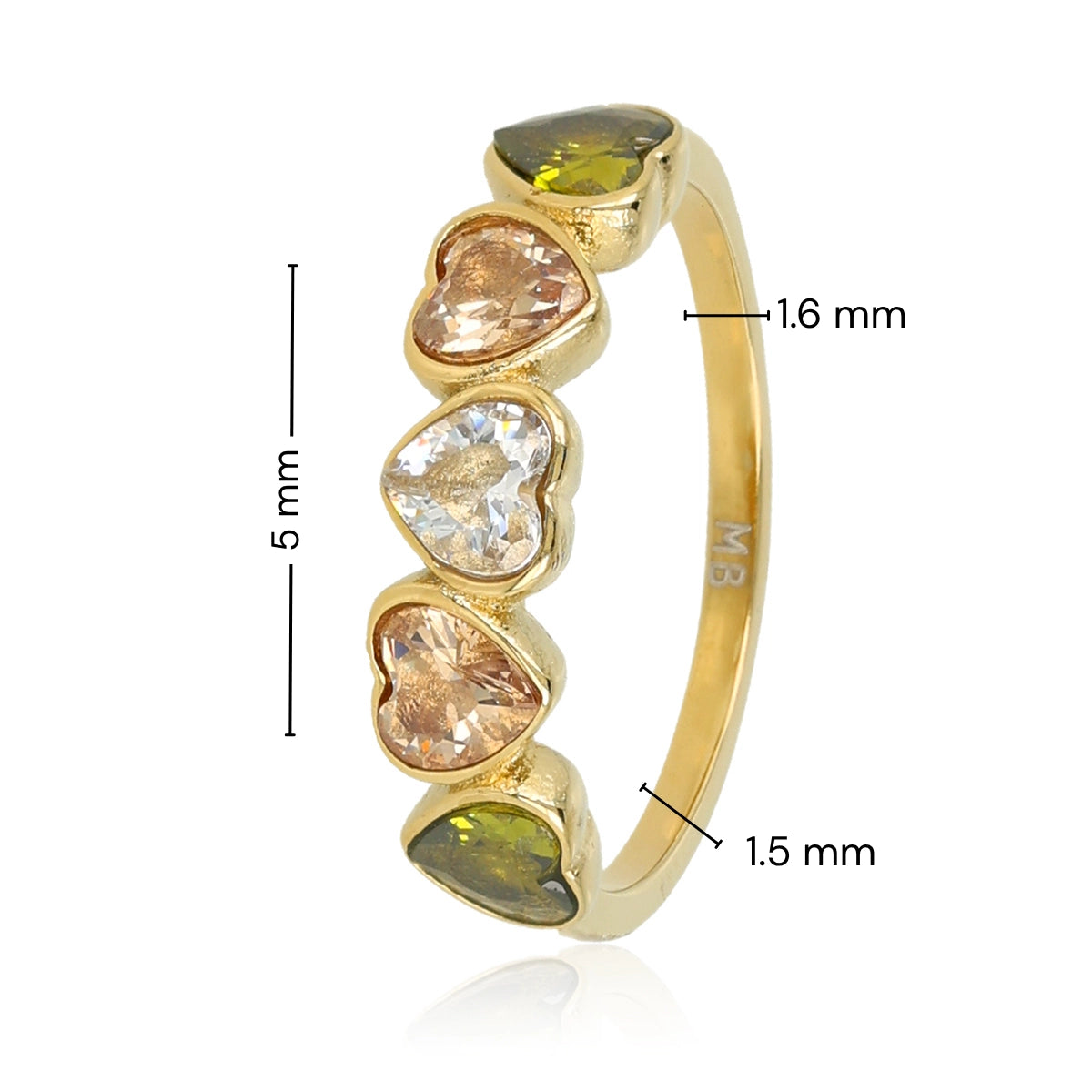 Hartjes Ring met Kleurrijke Kristalglazen