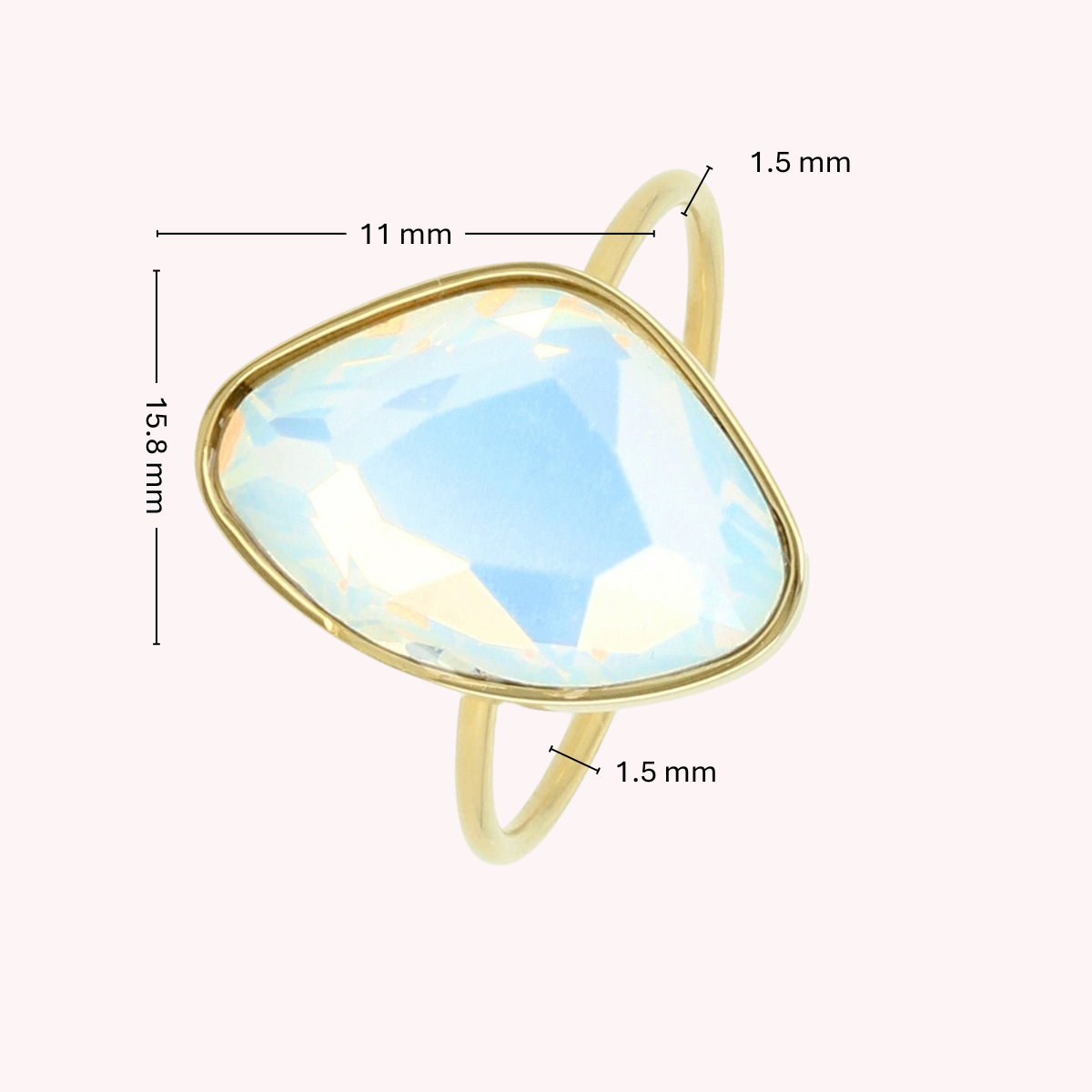 Gold stacking ring with quartz glass stone - Minimalist design