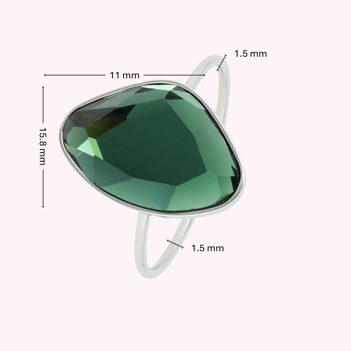 Creatieve zilveren ring - groene glassteen - Blijft mooi