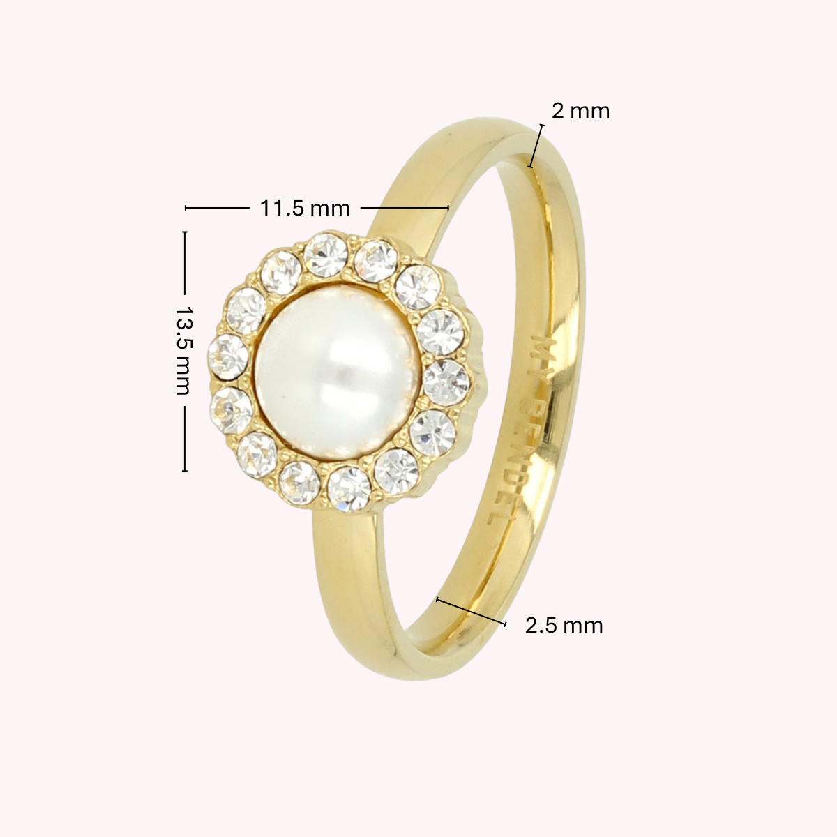 Goldener Ring - weiße Perle - Zirkonia-Steine