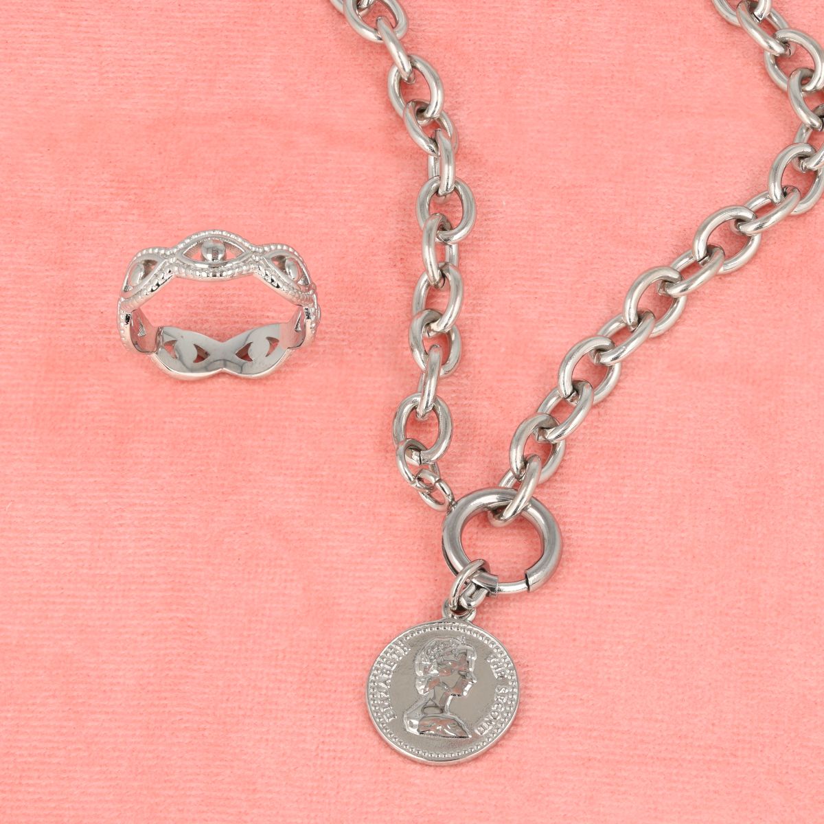 Silberschmuck-Set – Halskette mit Münzanhänger