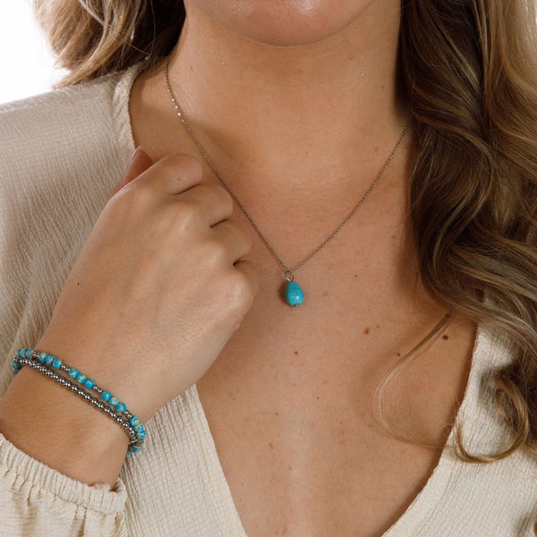 Zilveren Ketting met Blue Howlite Peervormige Hanger