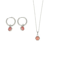 Schmuckset Silber - Rhodonit sechseckiger Anhänger